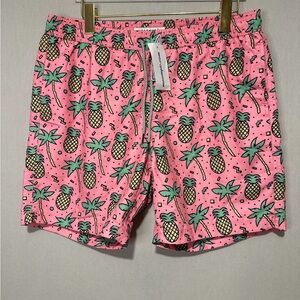 NWT Maamgic Vibrant Pink and Green Swim Trunks with Tropical Pattern. Size  xL